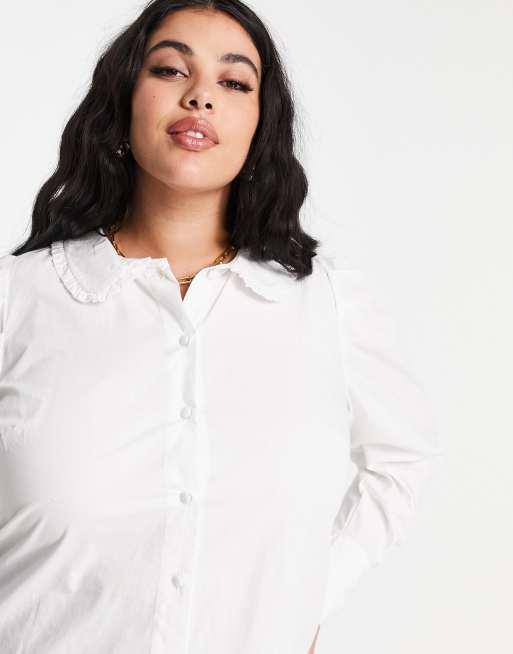 Camisa blanca con cuello extragrande exclusiva de Yours, 3 de 4