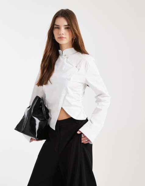 Camisa blanca con cuello mao y cintura entallada de ASOS DESIGN - view 1