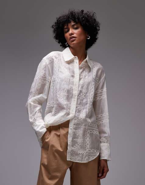 Camisa blanca con diseño bordado de encaje de Mango - view 1