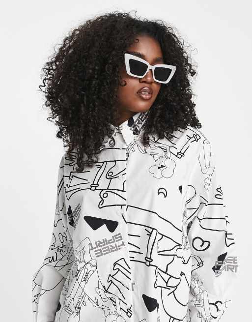 Camisa blanca con estampado abstracto de Urban Revivo