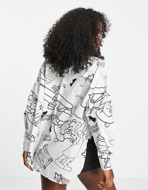 Camisa blanca con estampado abstracto de Urban Revivo, 2 de 4