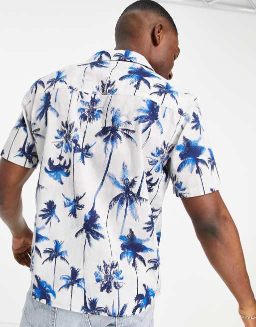 Camisa blanca con estampado de palmeras de Selected Homme ASOS