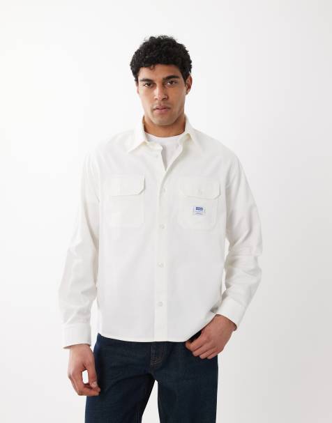 Camisa blanca con etiqueta del logo de sarga de algodón de Hugo Blue - view 1