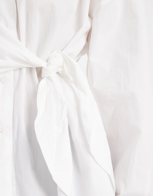 Camisa blanca con lazada lateral de popelina de New Look, 3 de 4
