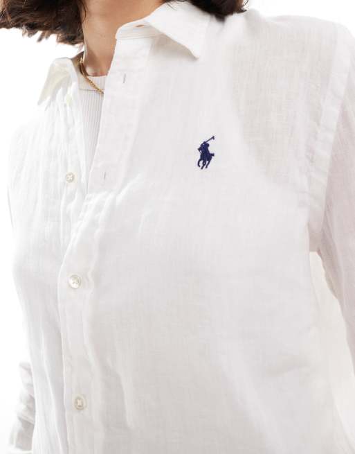 Camisa blanca con logo de lino de Polo Ralph Lauren, 3 de 4