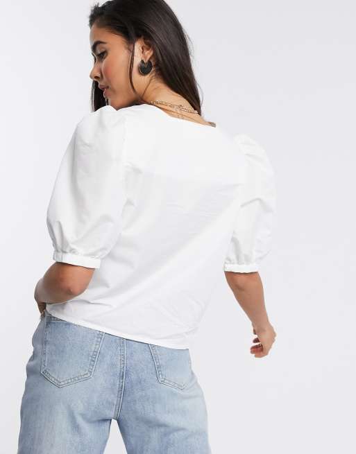 Camisa blanca con manga abullonada botones de | ASOS