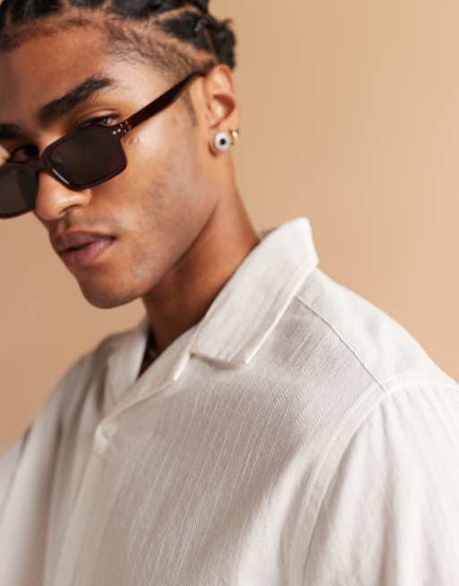 Camisa blanca de corte cuadrado con cuello de solapas de jacquard de ASOS DESIGN, 4 de 4