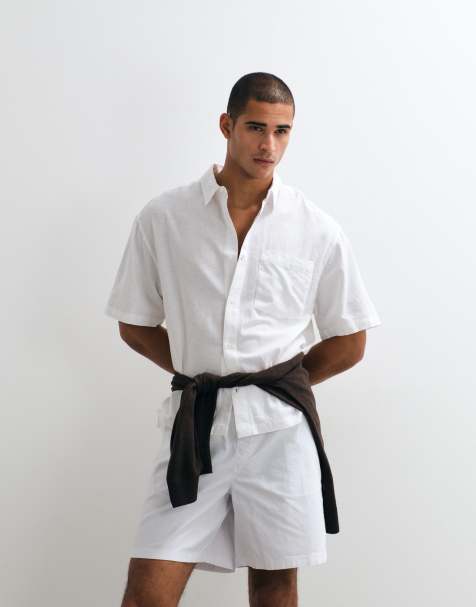 Camisa blanca de corte cuadrado extragrande de mezcla de lino de ASOS DESIGN - view 1