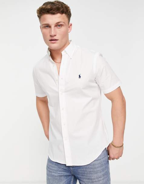 Camisa blanca de corte custom estándar y manga corta con logo de popelina de Polo Ralph Lauren - view 1