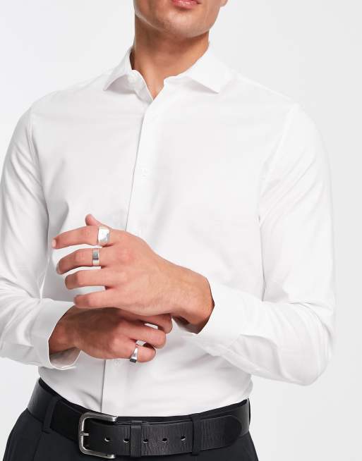 Camisa blanca de corte slim con cuello italiano de tejido fácil de planchar de ASOS DESIGN , 4 de 4