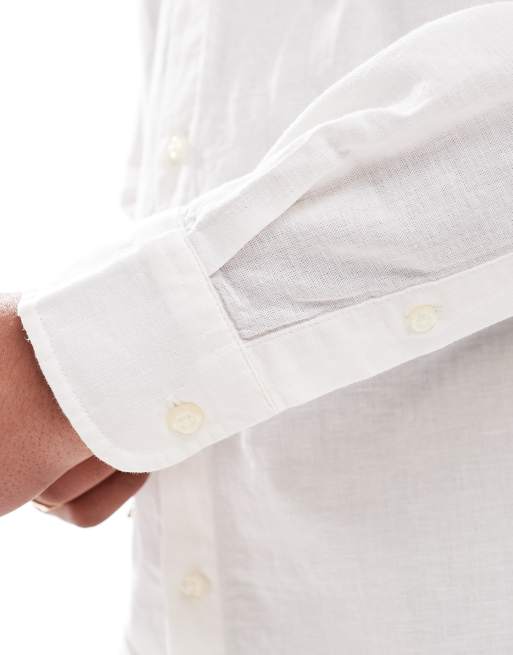 Camisa blanca de corte slim con cuello mao de mezcla de lino de Jack & Jones, 4 de 4