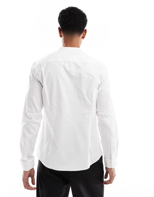 Camisa blanca de corte slim con cuello mao de tejido fácil de planchar de ASOS DESIGN, 4 de 4