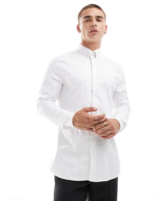 Camisa blanca de corte slim con detalle de alfiler en las solapas de ASOS DESIGN, 4 de 4