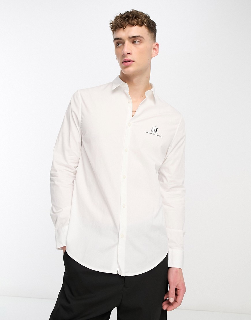 camisa blanca de corte slim con logo de armani exchange-blanco
