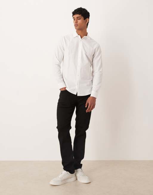 Camisa blanca de corte slim de tejido con lino de ASOS DESIGN, 2 de 5