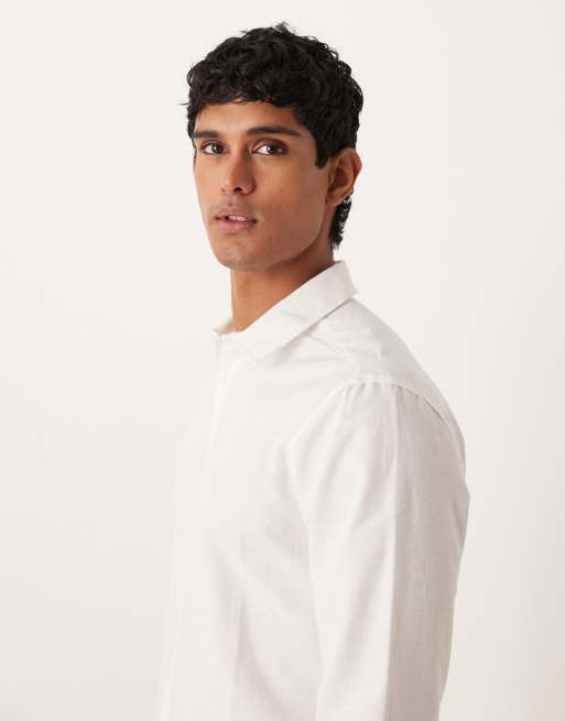 Camisa blanca de corte slim de tejido con lino de ASOS DESIGN, 4 de 5