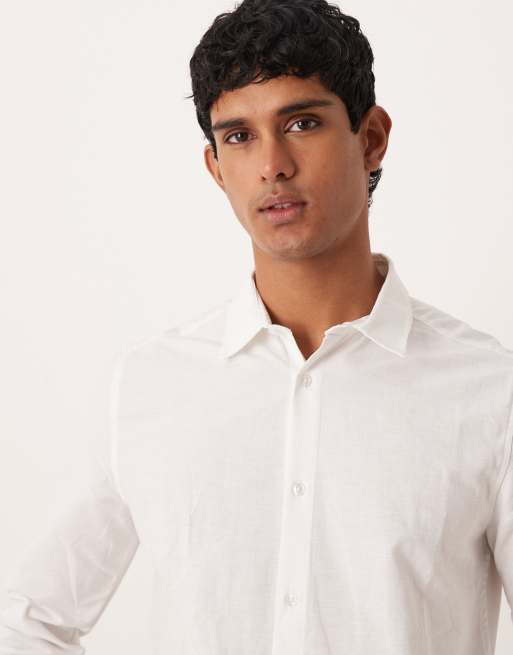 Camisa blanca de corte slim de tejido con lino de ASOS DESIGN, 5 de 5