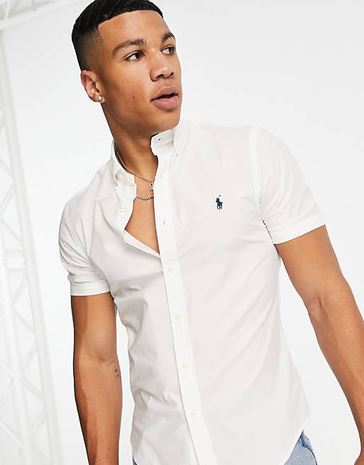 irregular Excremento Encogimiento Camisa blanca de corte slim y manga corta de popelina de Polo Ralph Lauren  | ASOS