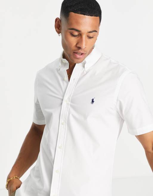 Camisa blanca de corte slim y manga corta de popelina de Polo Ralph Lauren