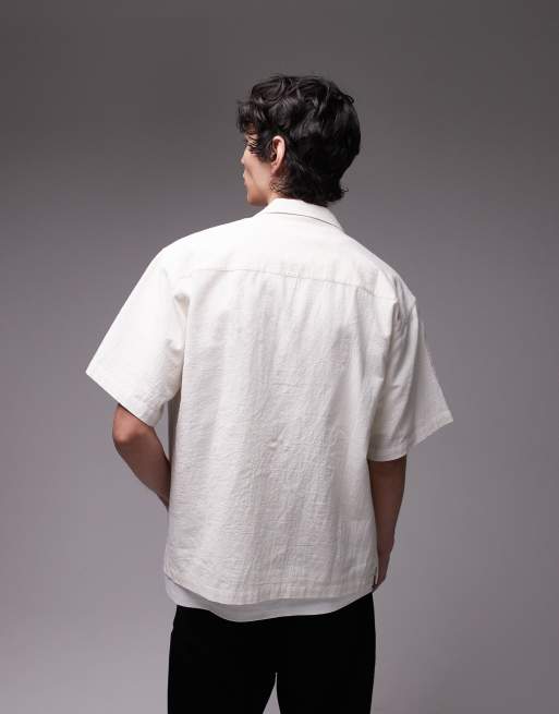 Camisa blanca de manga corta con bordado floral de Topman, 3 de 4