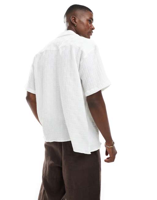 Camisa blanca de manga corta con cuello de solapas de tejido texturizado de Jack & Jones, 4 de 4