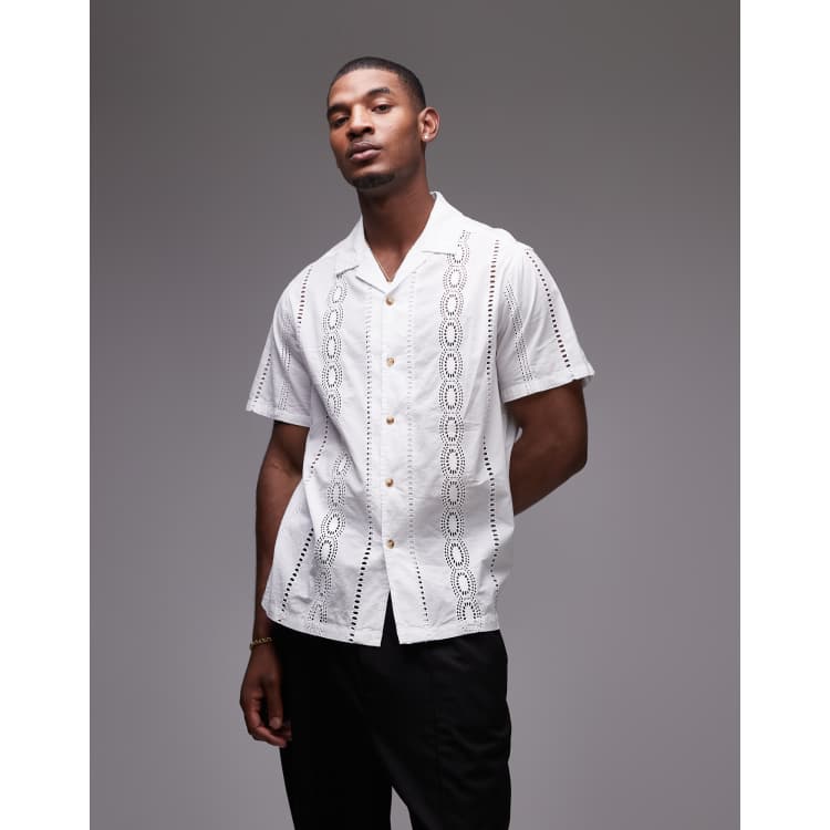 Camisa blanca de manga corta con cuello de solapas y bordado ingles de Topman RcjShops