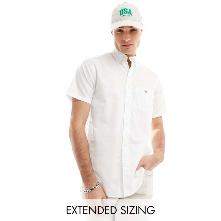 Camisa blanca de manga corta con logo de escudo de algodon y lino de GANT ClassicfuncenterShops