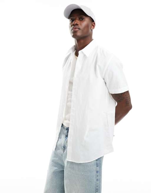 Camisa blanca de manga corta de mezcla de lino de Selected Homme