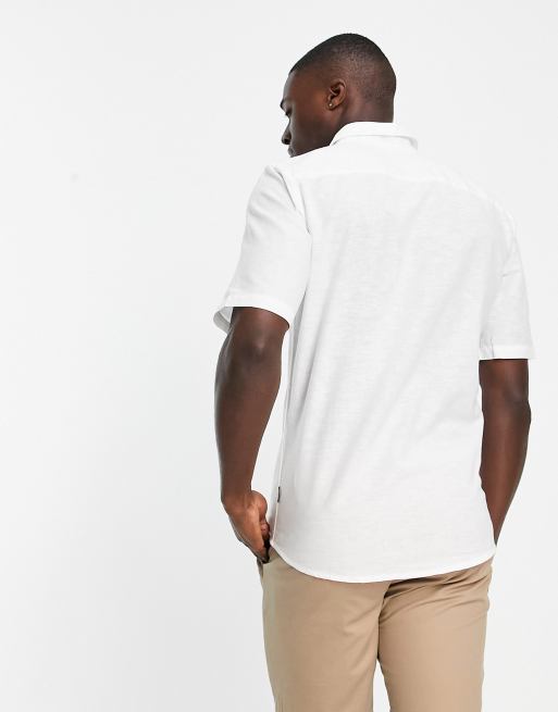 Camisa blanca de manga corta y corte slim de mezcla de lino de ONLY & SONS, 2 de 4