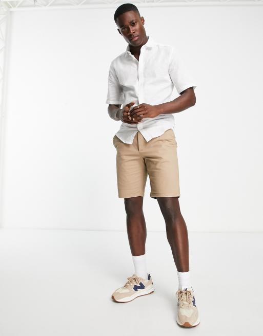 Camisa blanca de manga corta y corte slim de mezcla de lino de ONLY & SONS, 4 de 4