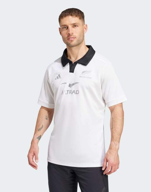 Camisa blanca de manga corta y estilo rugby con diseño de los All Backs de adidas Performance