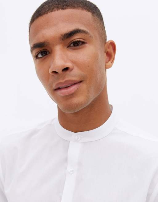 Camisa blanca de manga larga con cuello mao de New Look, 3 de 4