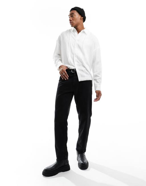 Camisa blanca de manga larga con detalles desgastados deshilachados de Reclaimed Vintage