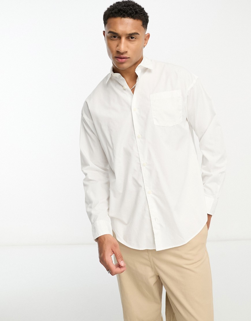 camisa blanca de manga larga con diseño extragrande originals de jack & jones-blanco