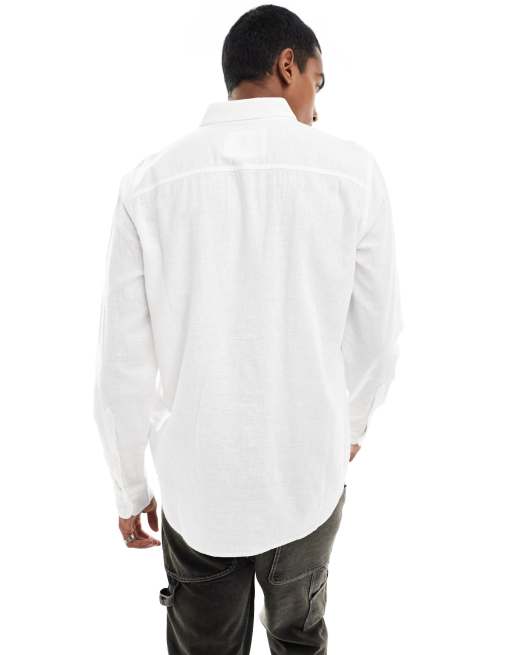Camisa blanca de manga larga de mezcla de lino de Hollister ASOS