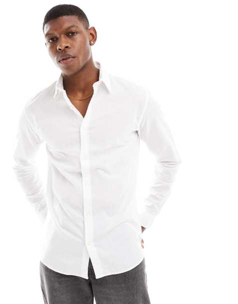 Camisa blanca de manga larga de mezcla de lino de Jack & Jones - view 1