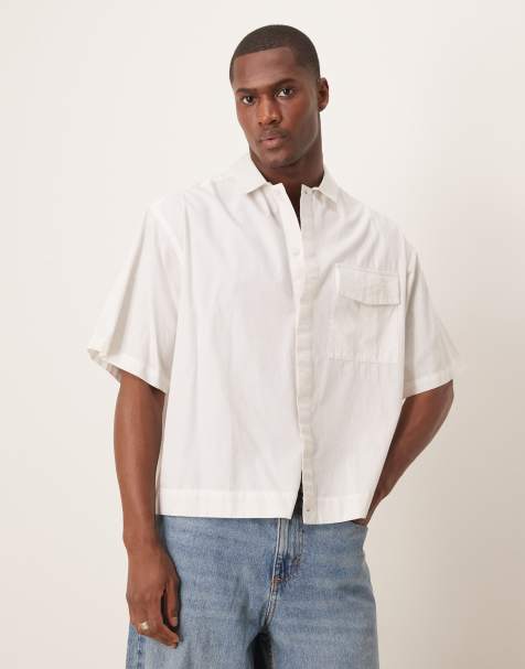 Camisa blanca de media manga y corte cuadrado extragrande de popelina de ASOS DESIGN - view 1