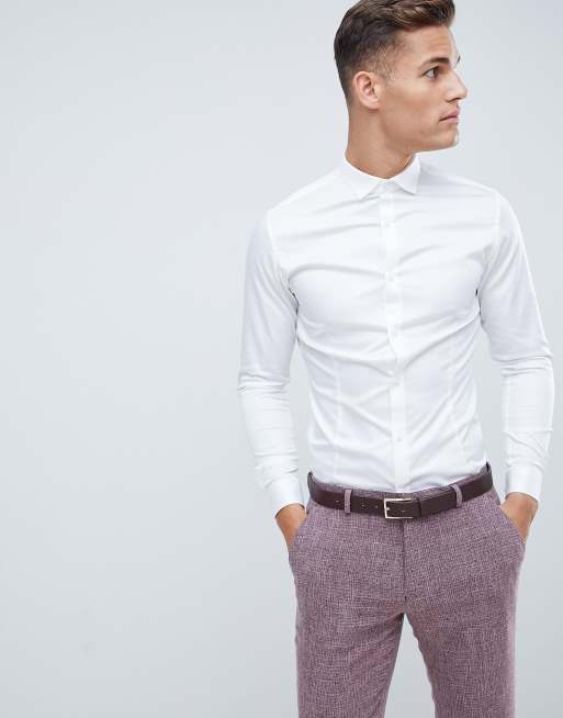 Camisa blanca de vestir de corte slim el stico Premium de Jack Jones