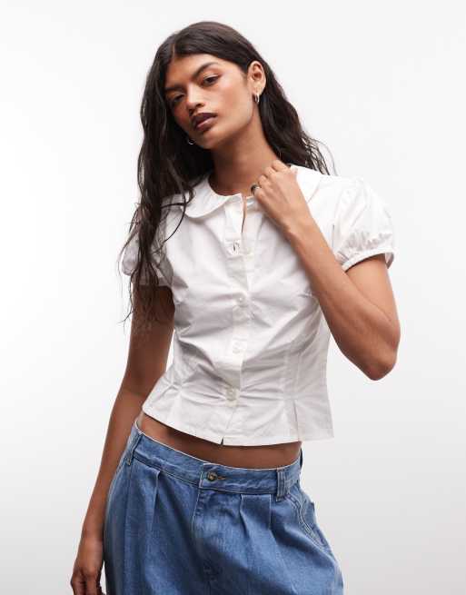 Camisa blanca entallada de manga corta y estilo babydoll de COLLUSION, 2 de 4