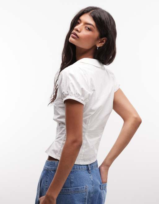 Camisa blanca entallada de manga corta y estilo babydoll de COLLUSION, 4 de 4