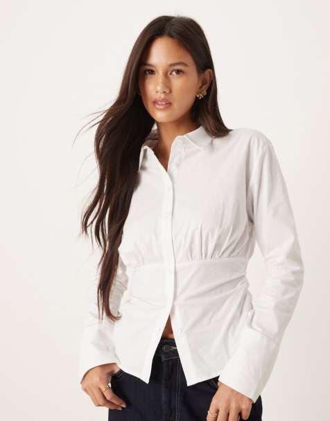 Camisa blanca entallada fruncida de ASOS DESIGN - view 1
