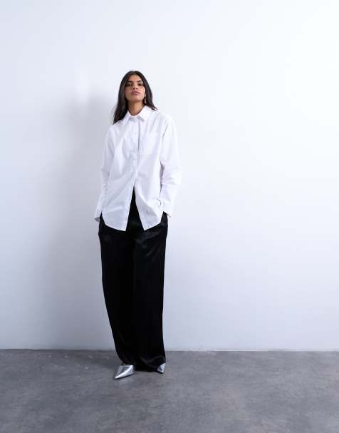 Camisa blanca extragrande con cintura entallada de popelina de Topshop - view 1