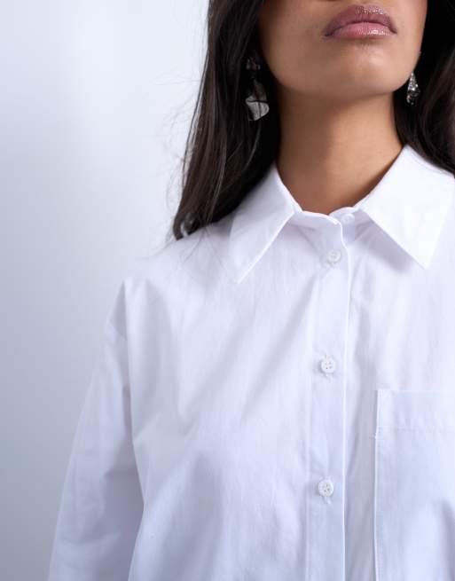 Camisa blanca extragrande con cintura entallada de popelina de Topshop, 3 de 4