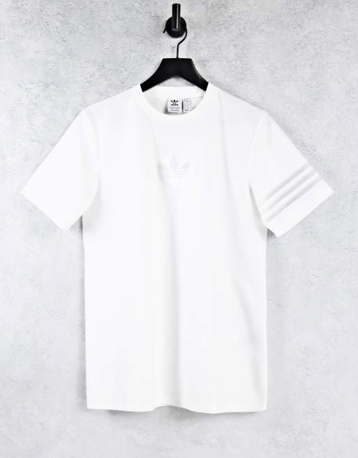 Camisa blanca extragrande con logo y rayas de malla Bellista de adidas Originals