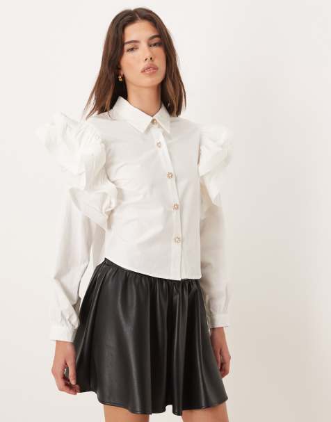 Camisa blanca extragrande con volantes en los hombros Afterglow de Sister Jane - view 1