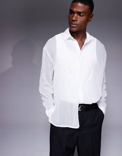 Camisa blanca extragrande de estilo años 90 con detalle de pechera de ASOS DESIGN - view 1