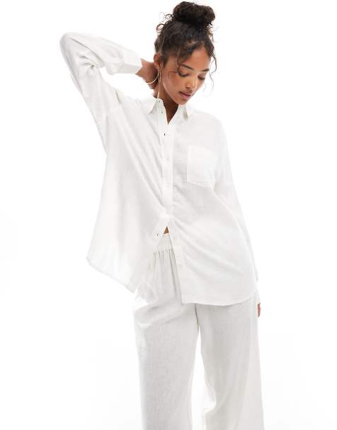 Camisa blanca extragrande de lino de ONLY (parte de un conjunto) - view 1