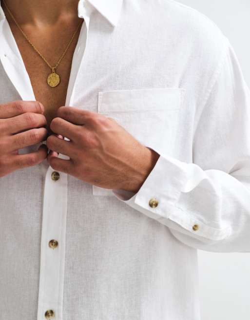 Camisa blanca extragrande de mezcla de lino de ASOS DESIGN, 2 de 5