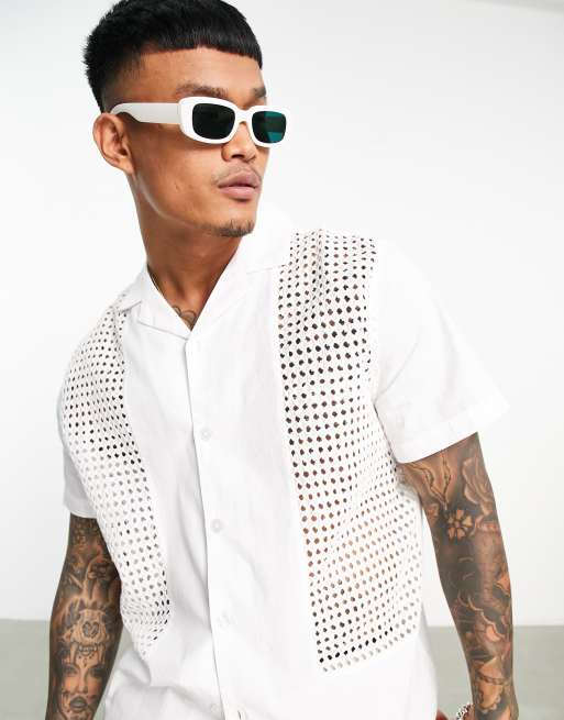 Camisa blanca holgada con paneles calados de ASOS DESIGN, 3 de 4