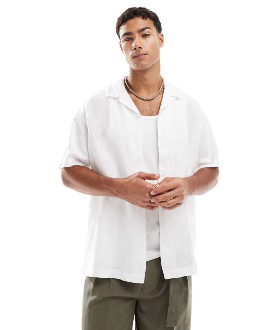 Camisa blanca holgada de lino de Jack & Jones